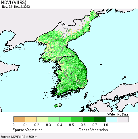 Korea NDVI (VIIRS) Thematic Map For 11/25/2022 - 12/2/2022