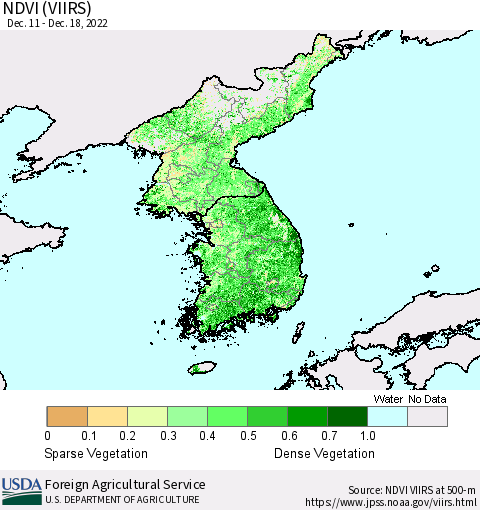 Korea NDVI (VIIRS) Thematic Map For 12/11/2022 - 12/20/2022