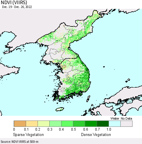 Korea NDVI (VIIRS) Thematic Map For 12/19/2022 - 12/26/2022