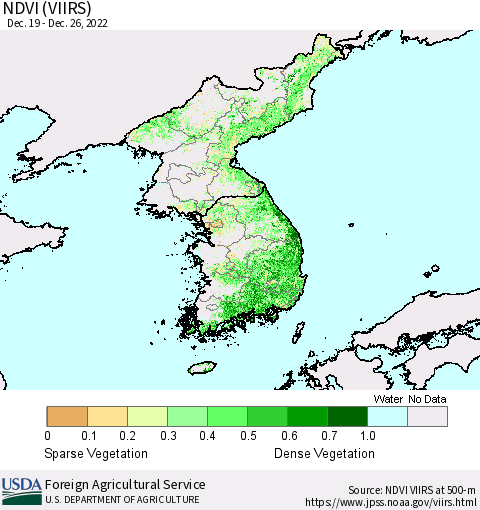 Korea NDVI (VIIRS) Thematic Map For 12/21/2022 - 12/31/2022
