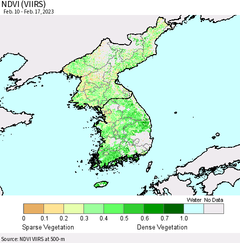 Korea NDVI (VIIRS) Thematic Map For 2/10/2023 - 2/17/2023