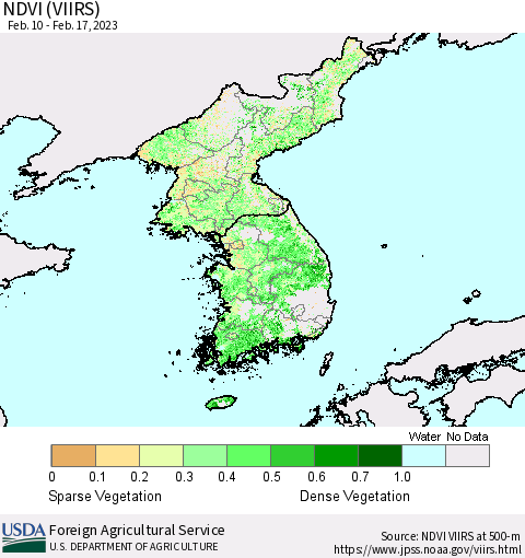 Korea NDVI (VIIRS) Thematic Map For 2/11/2023 - 2/20/2023
