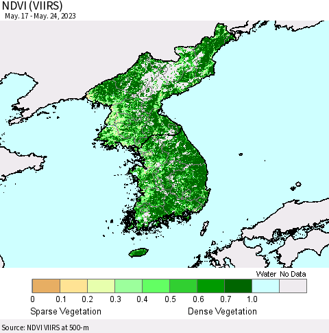 Korea NDVI (VIIRS) Thematic Map For 5/17/2023 - 5/24/2023