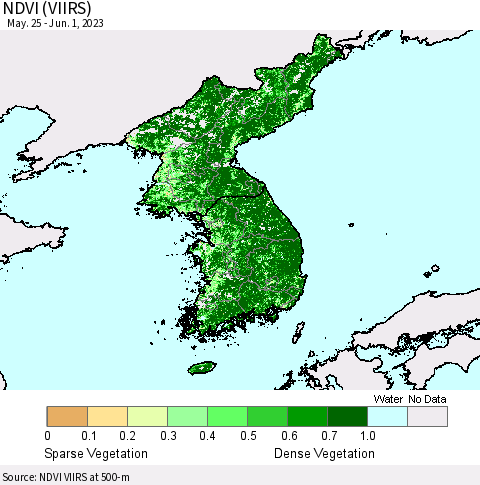 Korea NDVI (VIIRS) Thematic Map For 5/25/2023 - 6/1/2023