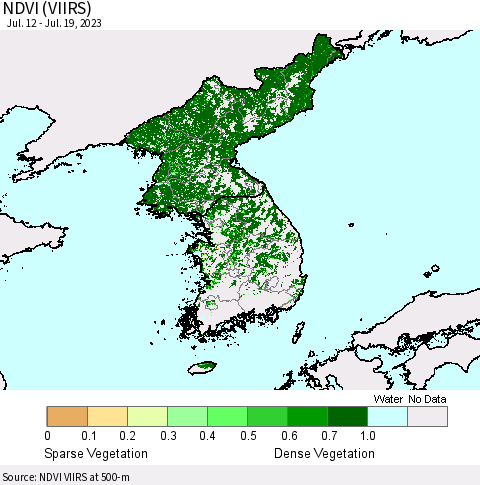 Korea NDVI (VIIRS) Thematic Map For 7/12/2023 - 7/19/2023