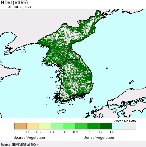 Korea NDVI (VIIRS) Thematic Map For 7/20/2023 - 7/27/2023
