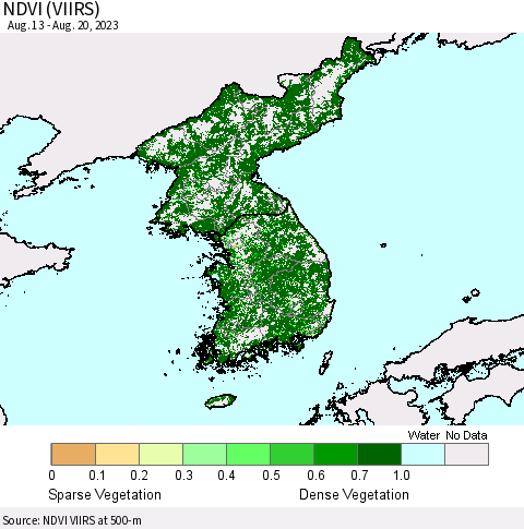Korea NDVI (VIIRS) Thematic Map For 8/13/2023 - 8/20/2023