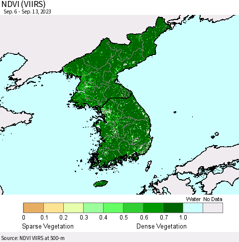 Korea NDVI (VIIRS) Thematic Map For 9/6/2023 - 9/13/2023