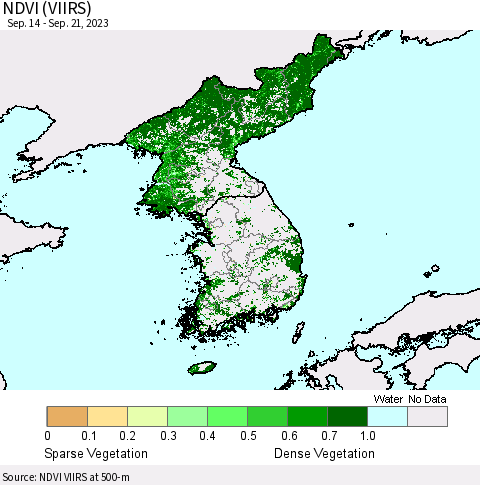 Korea NDVI (VIIRS) Thematic Map For 9/14/2023 - 9/21/2023