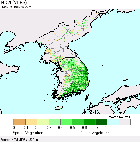 Korea NDVI (VIIRS) Thematic Map For 12/19/2023 - 12/26/2023