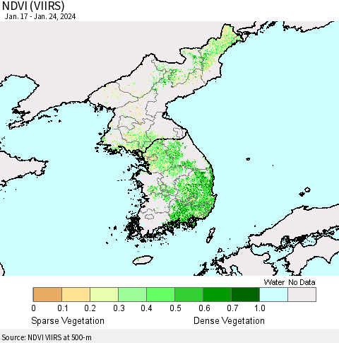 Korea NDVI (VIIRS) Thematic Map For 1/17/2024 - 1/24/2024