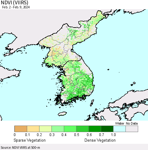 Korea NDVI (VIIRS) Thematic Map For 2/2/2024 - 2/9/2024