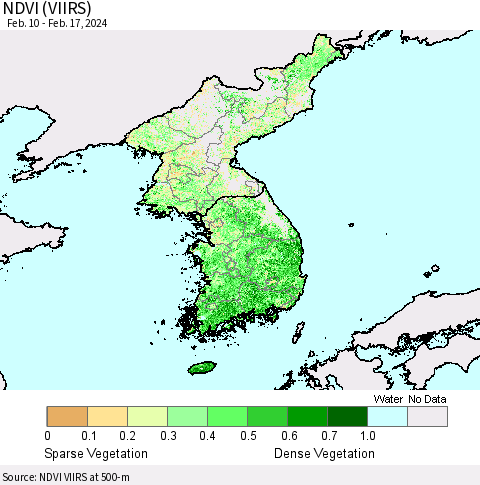 Korea NDVI (VIIRS) Thematic Map For 2/10/2024 - 2/17/2024