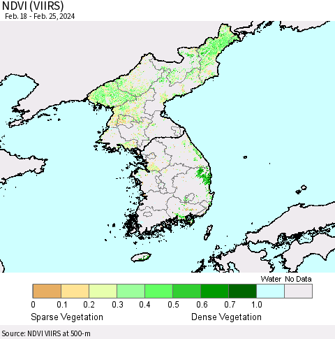 Korea NDVI (VIIRS) Thematic Map For 2/18/2024 - 2/25/2024