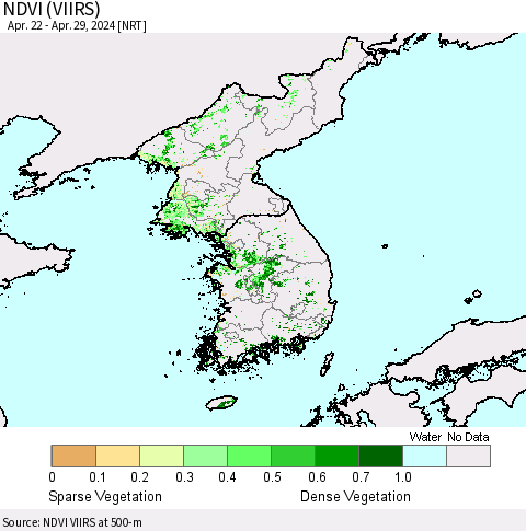 Korea NDVI (VIIRS) Thematic Map For 4/22/2024 - 4/29/2024