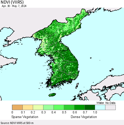 Korea NDVI (VIIRS) Thematic Map For 4/30/2024 - 5/7/2024