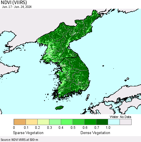Korea NDVI (VIIRS) Thematic Map For 6/17/2024 - 6/24/2024