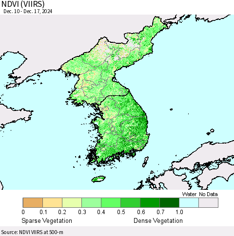 Korea NDVI (VIIRS) Thematic Map For 12/10/2024 - 12/17/2024