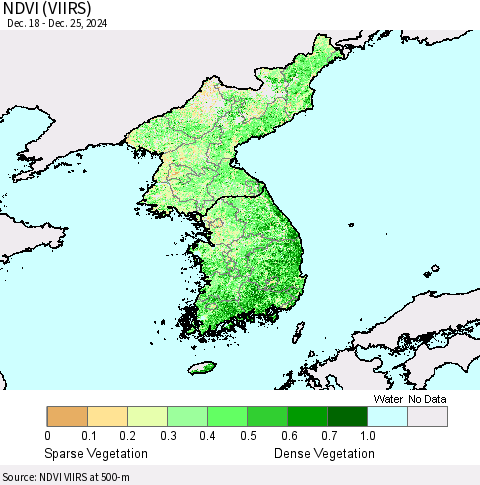 Korea NDVI (VIIRS) Thematic Map For 12/18/2024 - 12/25/2024