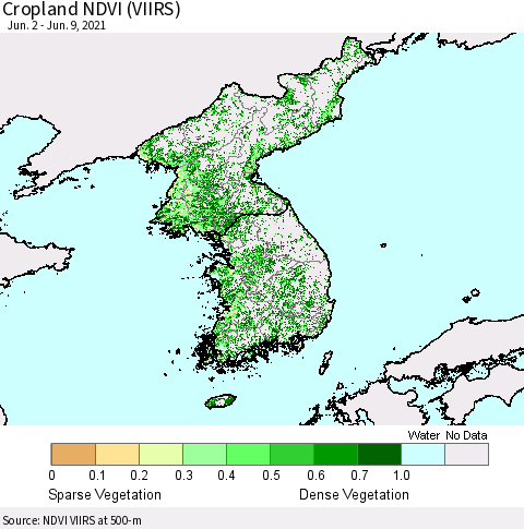 Korea Cropland NDVI (VIIRS) Thematic Map For 6/2/2021 - 6/9/2021