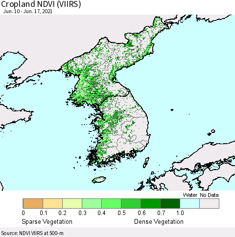 Korea Cropland NDVI (VIIRS) Thematic Map For 6/10/2021 - 6/17/2021