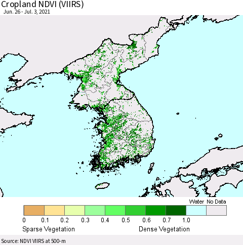 Korea Cropland NDVI (VIIRS) Thematic Map For 6/26/2021 - 7/3/2021