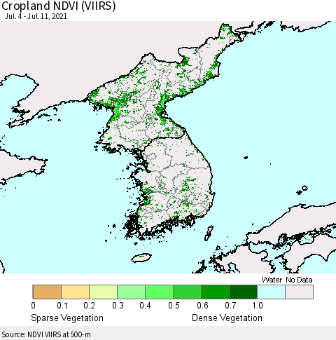 Korea Cropland NDVI (VIIRS) Thematic Map For 7/4/2021 - 7/11/2021
