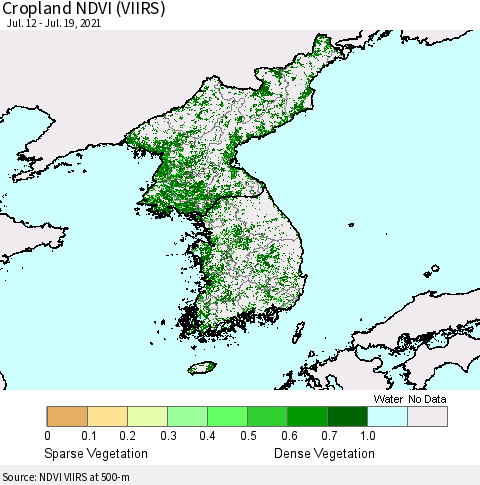 Korea Cropland NDVI (VIIRS) Thematic Map For 7/12/2021 - 7/19/2021