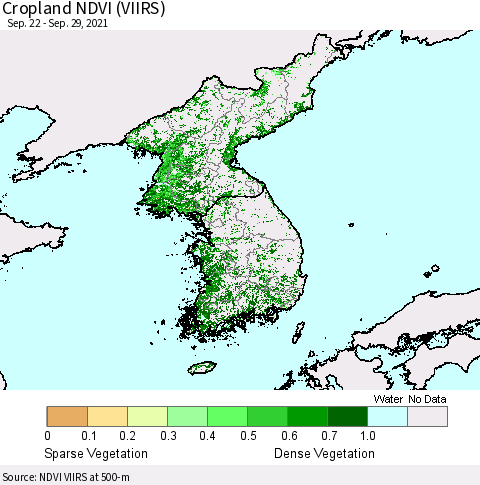 Korea Cropland NDVI (VIIRS) Thematic Map For 9/22/2021 - 9/29/2021