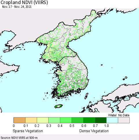 Korea Cropland NDVI (VIIRS) Thematic Map For 11/17/2021 - 11/24/2021