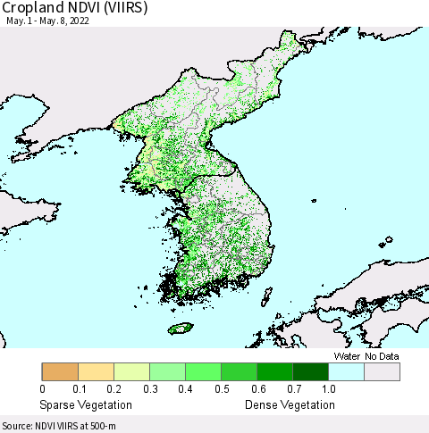 Korea Cropland NDVI (VIIRS) Thematic Map For 5/1/2022 - 5/8/2022