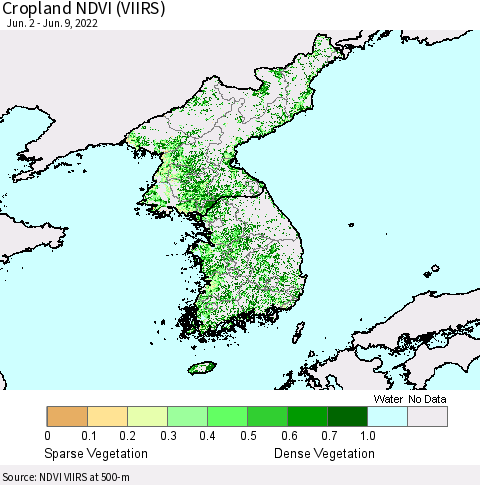 Korea Cropland NDVI (VIIRS) Thematic Map For 6/2/2022 - 6/9/2022