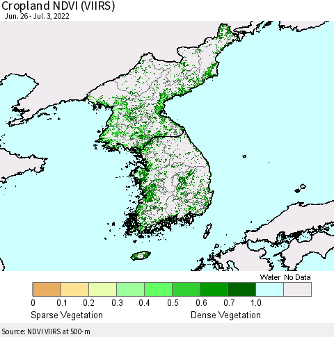 Korea Cropland NDVI (VIIRS) Thematic Map For 6/26/2022 - 7/3/2022