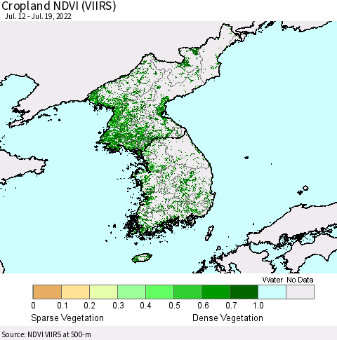 Korea Cropland NDVI (VIIRS) Thematic Map For 7/12/2022 - 7/19/2022