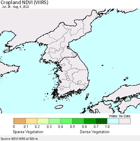 Korea Cropland NDVI (VIIRS) Thematic Map For 7/28/2022 - 8/4/2022