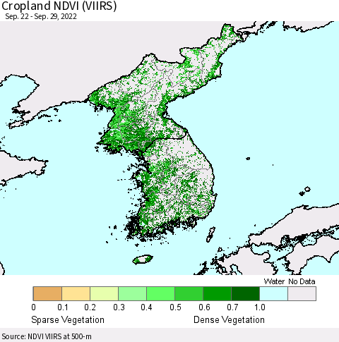 Korea Cropland NDVI (VIIRS) Thematic Map For 9/22/2022 - 9/29/2022