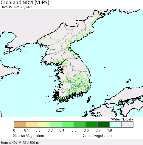 Korea Cropland NDVI (VIIRS) Thematic Map For 12/19/2022 - 12/26/2022
