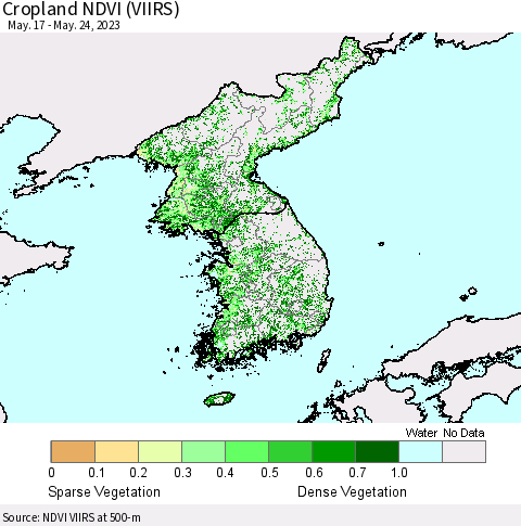 Korea Cropland NDVI (VIIRS) Thematic Map For 5/17/2023 - 5/24/2023