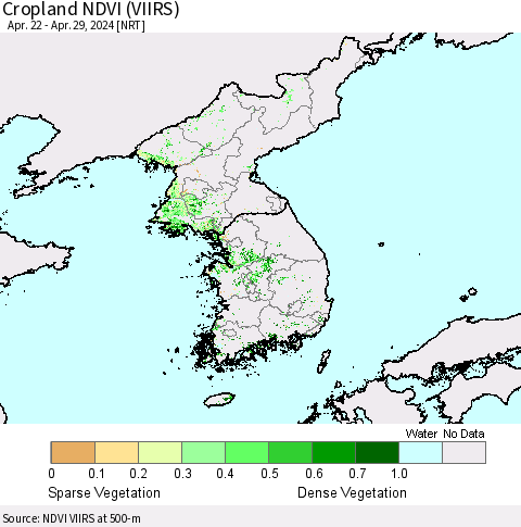 Korea Cropland NDVI (VIIRS) Thematic Map For 4/22/2024 - 4/29/2024