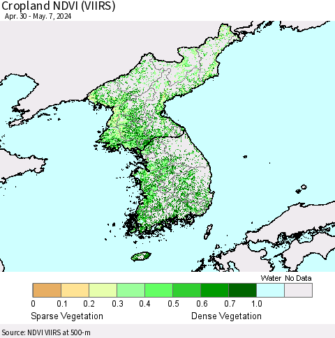 Korea Cropland NDVI (VIIRS) Thematic Map For 4/30/2024 - 5/7/2024