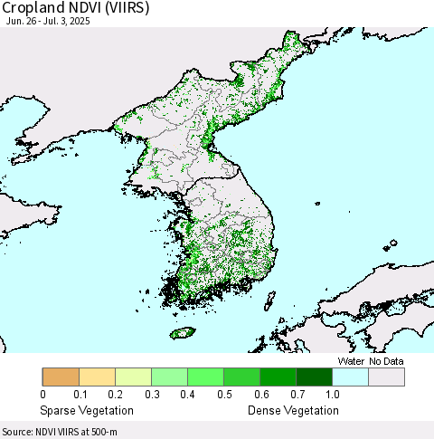 Korea Cropland NDVI (VIIRS) Thematic Map For 6/26/2025 - 7/3/2025