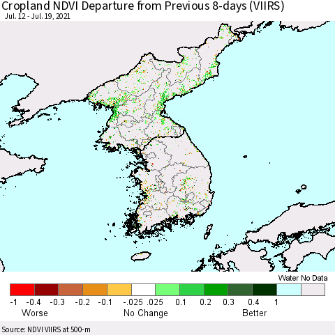Korea Cropland NDVI Departure from Previous 8-days (VIIRS) Thematic Map For 7/12/2021 - 7/19/2021