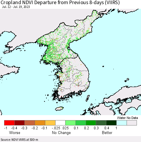 Korea Cropland NDVI Departure from Previous 8-days (VIIRS) Thematic Map For 7/12/2023 - 7/19/2023