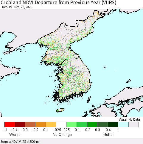 Korea Cropland NDVI Departure from Previous Year (VIIRS) Thematic Map For 12/19/2021 - 12/26/2021