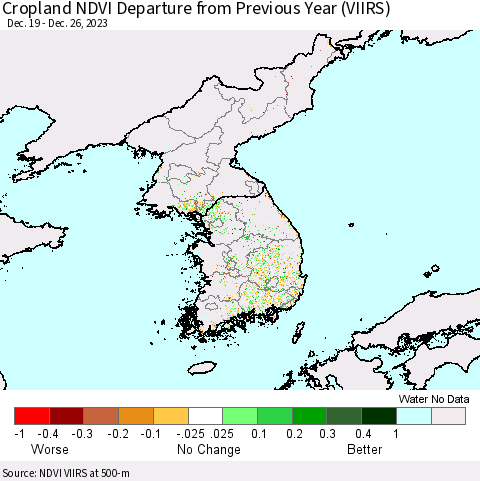 Korea Cropland NDVI Departure from Previous Year (VIIRS) Thematic Map For 12/19/2023 - 12/26/2023