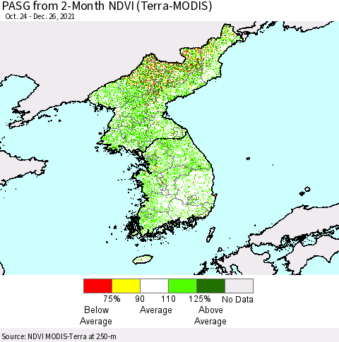 Korea PASG from 2-Month NDVI (Terra-MODIS) Thematic Map For 12/19/2021 - 12/26/2021