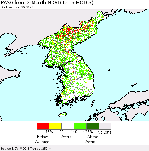 Korea PASG from 2-Month NDVI (Terra-MODIS) Thematic Map For 12/19/2023 - 12/26/2023