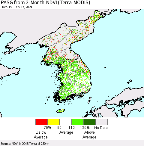 Korea PASG from 2-Month NDVI (Terra-MODIS) Thematic Map For 2/10/2024 - 2/17/2024