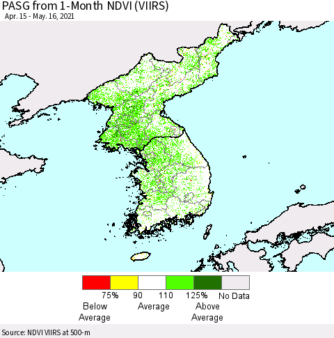 Korea PASG from 1-Month NDVI (VIIRS) Thematic Map For 5/9/2021 - 5/16/2021