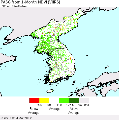 Korea PASG from 1-Month NDVI (VIIRS) Thematic Map For 5/17/2021 - 5/24/2021